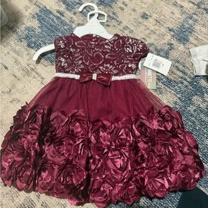 Nannette Burgundy Lace and Floral Kids Dress